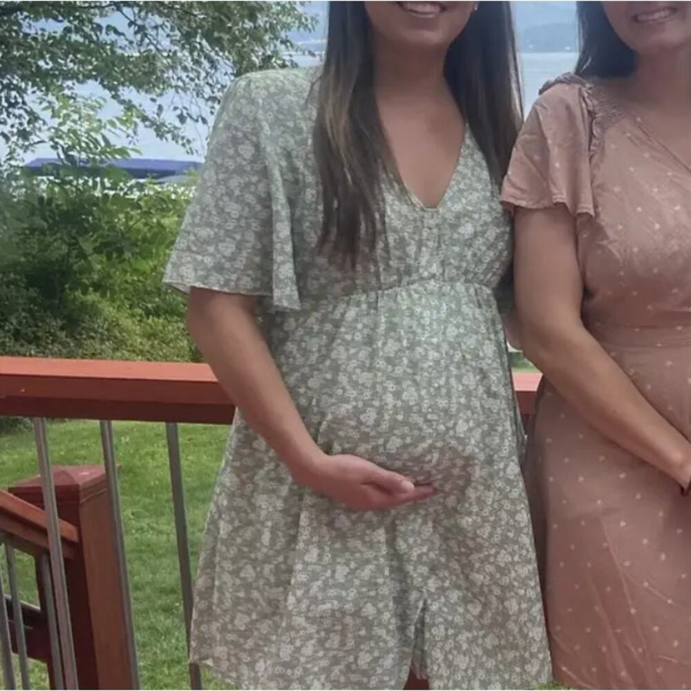 Soon Green Calico Babydoll Maternity Dress LARGE Cottage Prairie Designer $180 - Picture 5 of 10